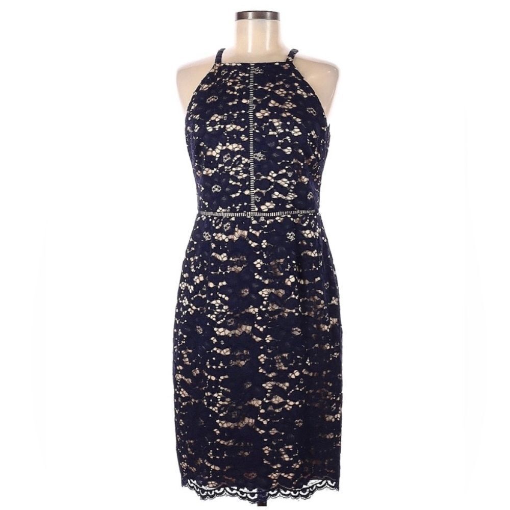 Vince Camuto | Allover Lace Halter Midi Dress, Size 12